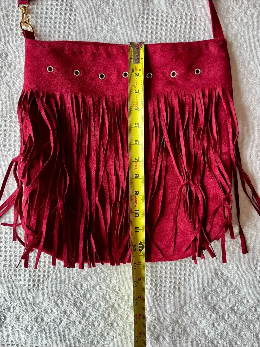 Vegan Suede Bright Red Soft Fringed Hobo Shoulder Bag with Long Adjustable Strap